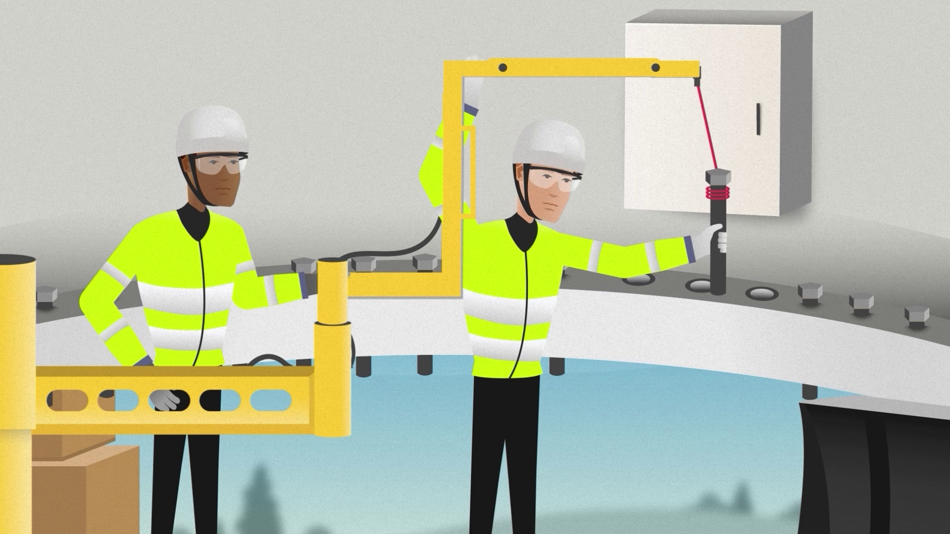 Crane on a turbine with